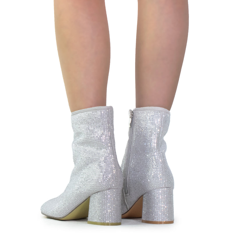 "Wide Width" Block Heel Ankle Boots SILVER