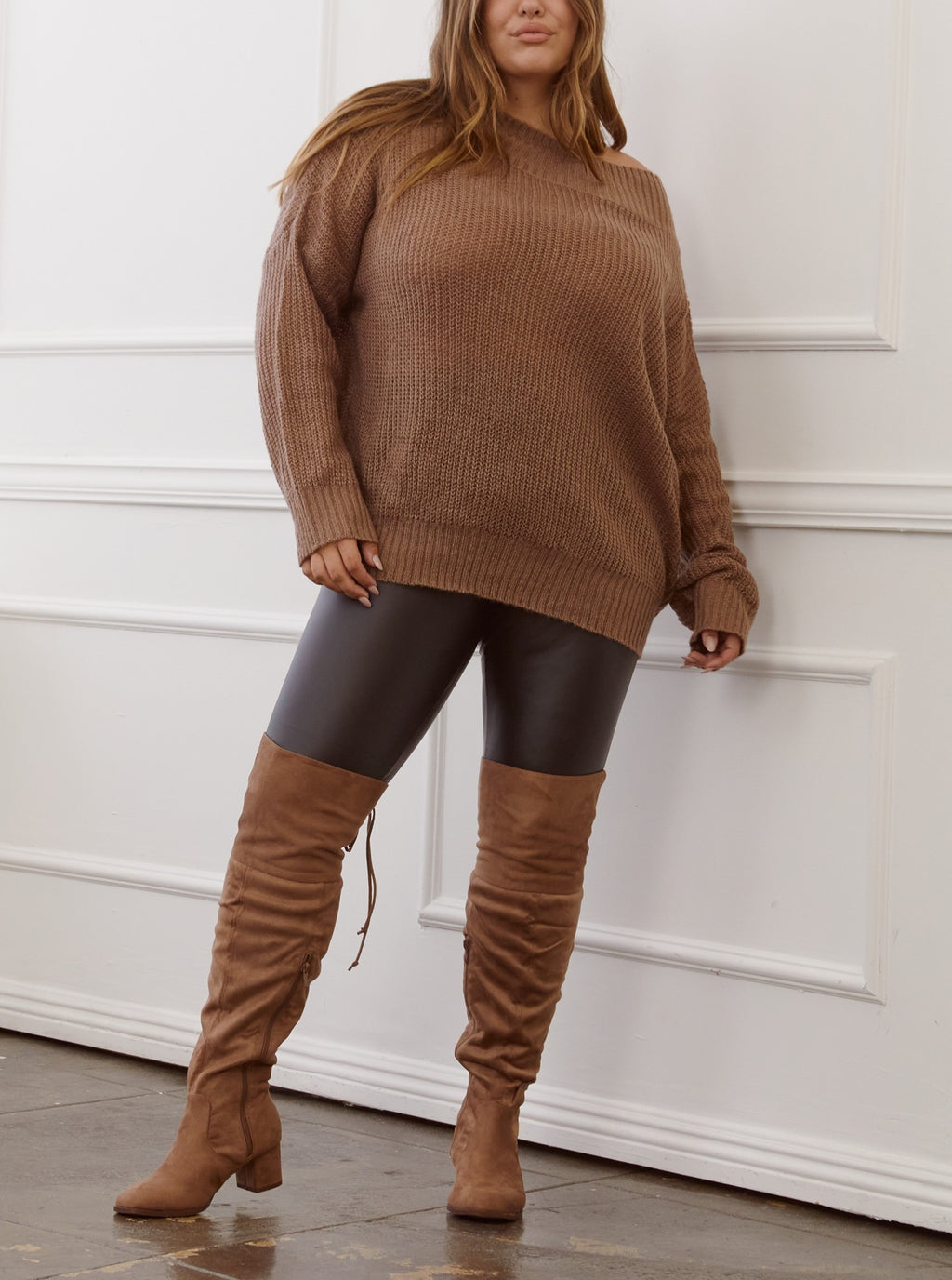 "Wide Calf & Wide Width" Chunky Heel Over The Knee Boots TAUPE