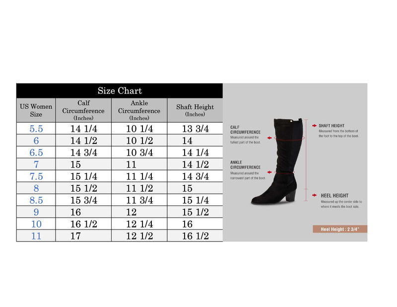 "Regular Calf" Stacked Heel Dress Knee High Boots BLACK