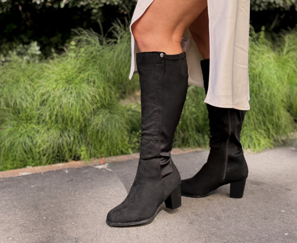 "Wide Calf Wide Width" Dress Boots BLACK SUEDE