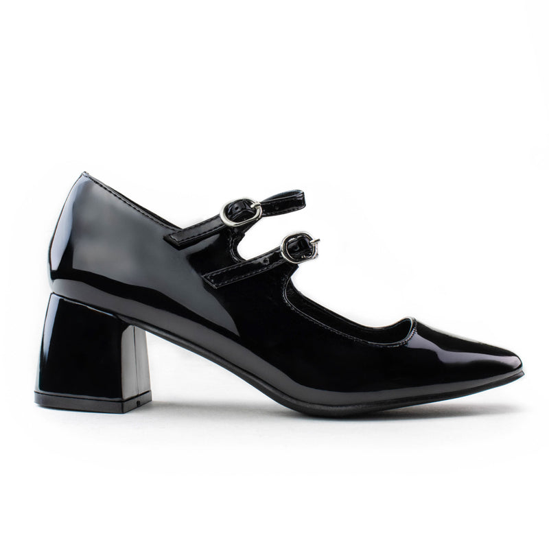 "Wide Width" Square Toe Mary Jane Dress Pumps BLACK PATENT