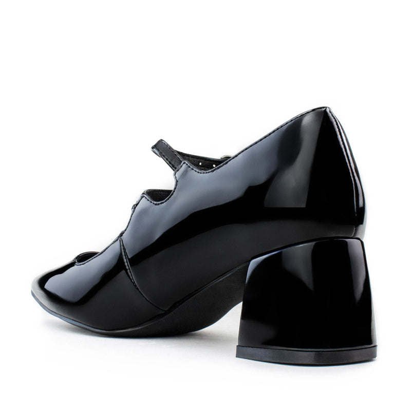 "Wide Width" Square Toe Mary Jane Dress Pumps BLACK PATENT