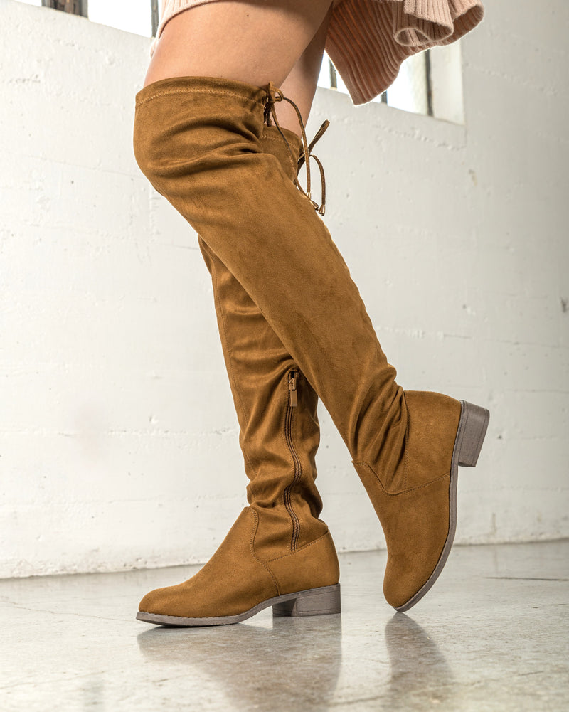 "Regular Calf" Stretchy Over The Knee Riding Boots CAMEL