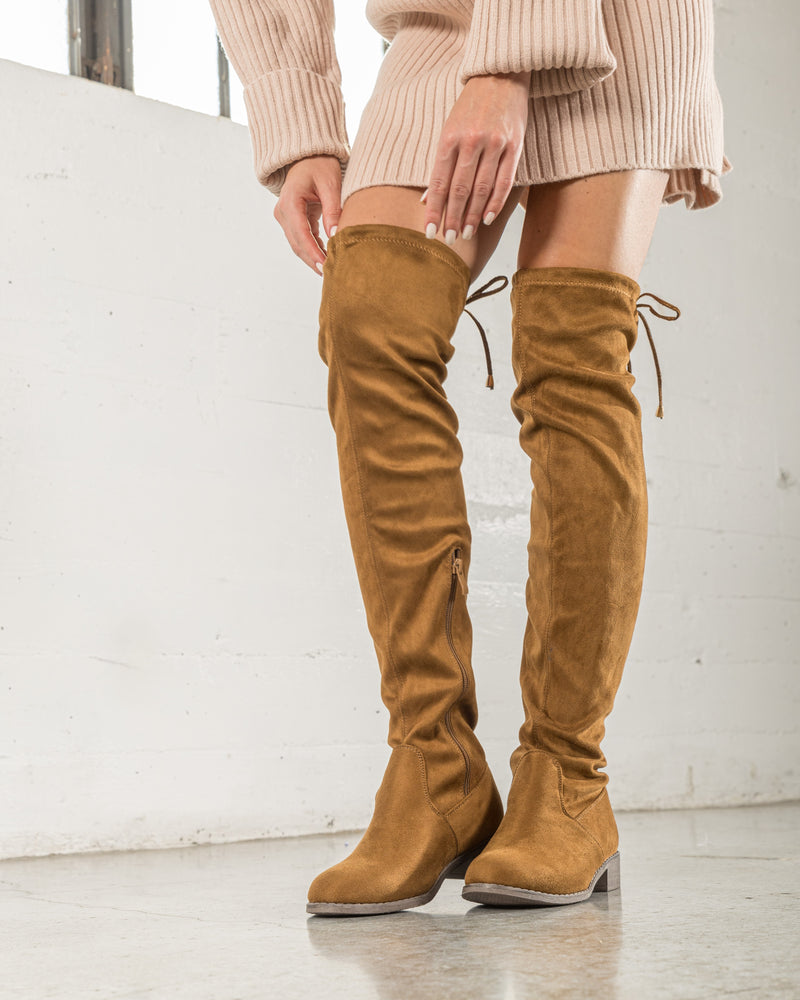 "Regular Calf" Stretchy Over The Knee Riding Boots CAMEL