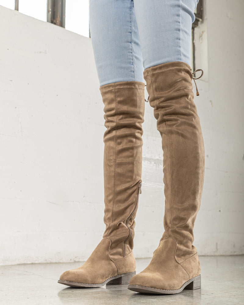 "Regular Calf" Stretchy Over The Knee Riding Boots TAUPE