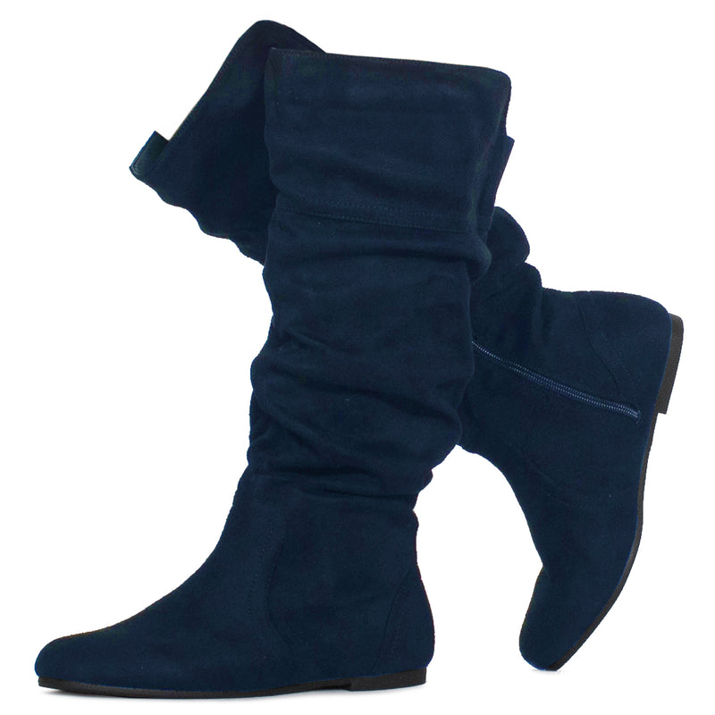 "Regular Calf" Slouchy Knee High Boots NAVY