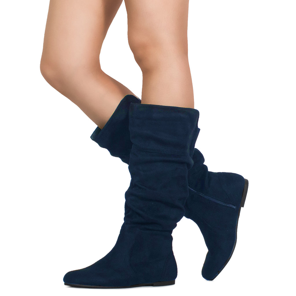 "Regular Calf" Slouchy Knee High Boots NAVY