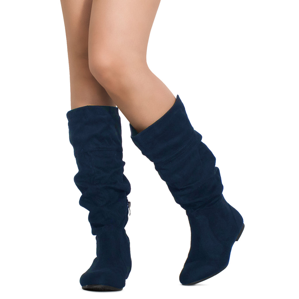 "Regular Calf" Slouchy Knee High Boots NAVY