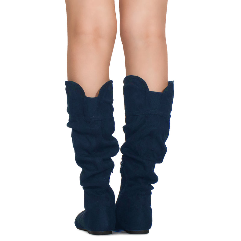 "Regular Calf" Slouchy Knee High Boots NAVY