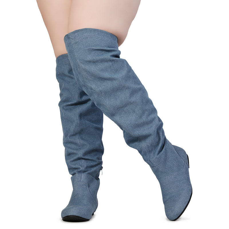 "Wide Calf & Width" Stretchy Over The Knee Sock Boots BURGUNDY
