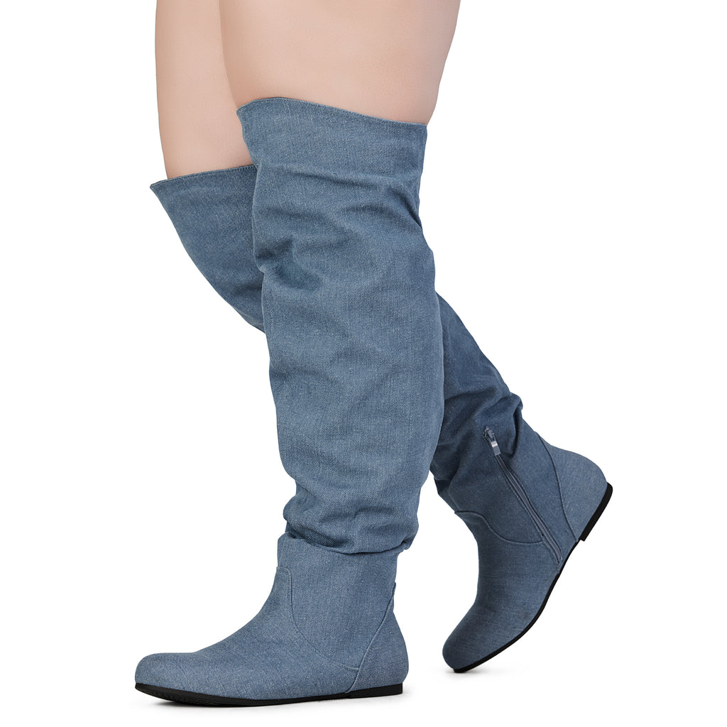 "Wide Calf" Women's Stretchy Over The Knee Slouchy Boots DEMIN