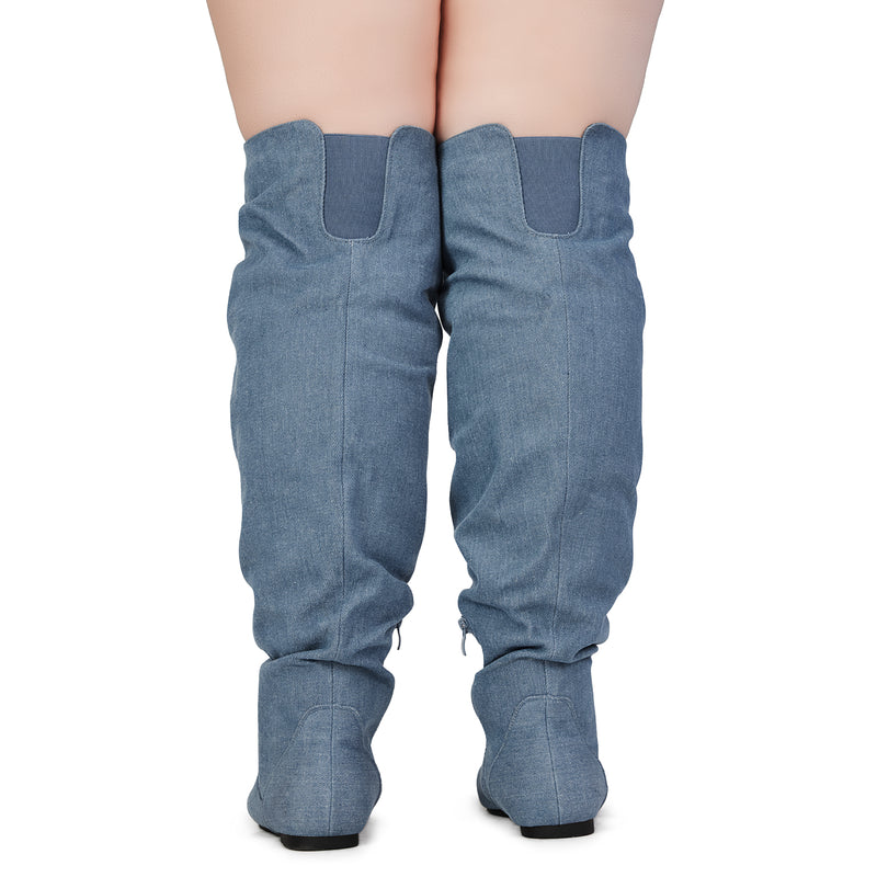 "Wide Calf" Women's Stretchy Over The Knee Slouchy Boots DEMIN