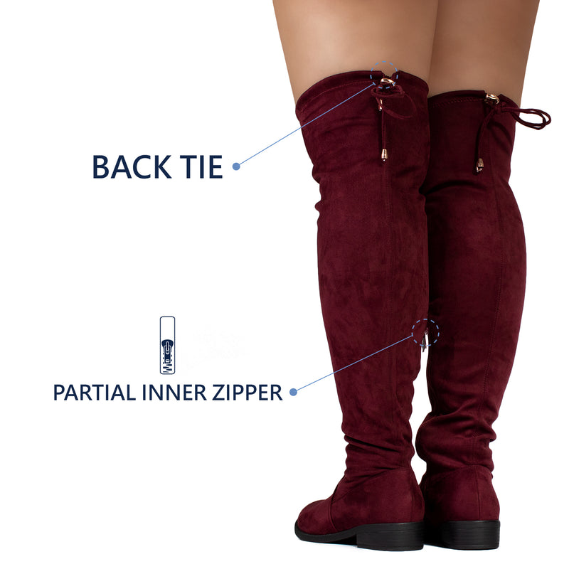 "Wide Calf & Width" Stretchy Over The Knee Sock Boots BURGUNDY