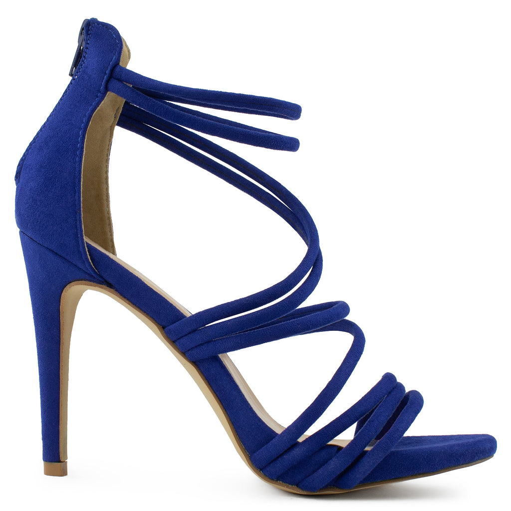 Open Toe Strappy Back Zip Stiletto Heel Dress Sandal Pumps BLUE