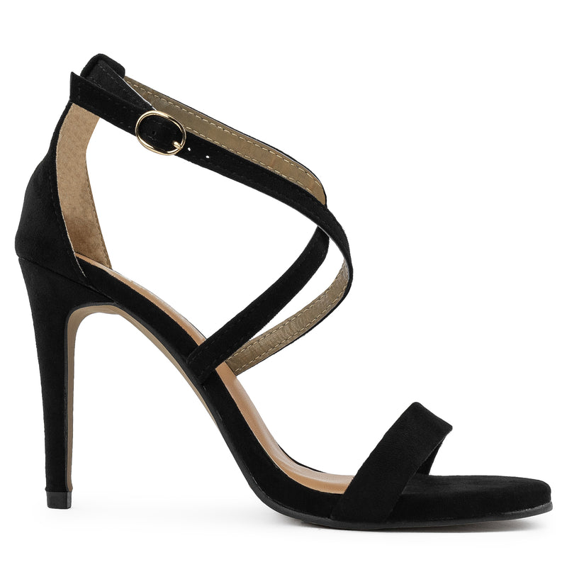 Open Toe Criss Cross Ankle Strap Stiletto Heel Dress Sandal Pumps BLACK SUEDE