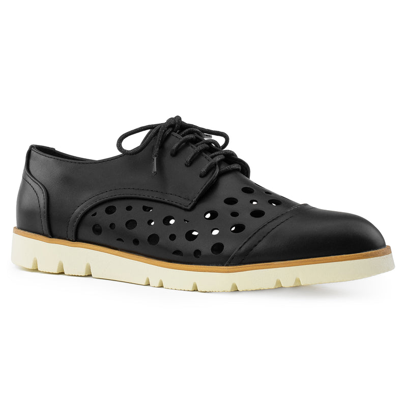 Women's Cutout Saddle Lace up Platform Oxford Flats BLACK