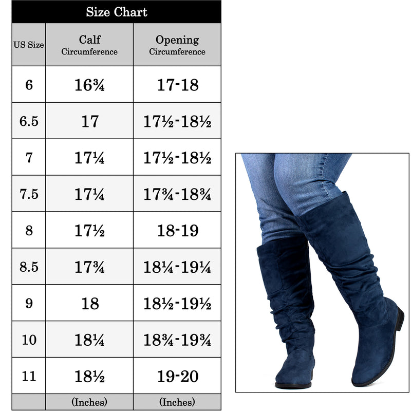 "Wide Calf & Wide Width" Low Heel Slouchy Knee High Boots NAVY