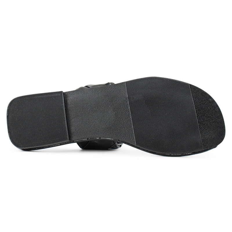 Woven Double Band Slide Sandals BLACK