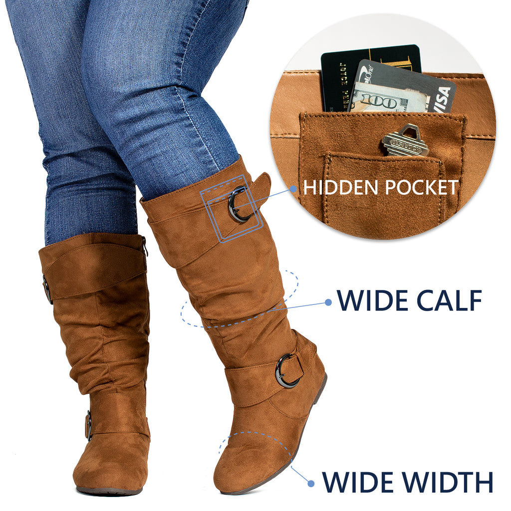 "Wide Calf & Wide Width" Wedge Knee High Boots CAMEL