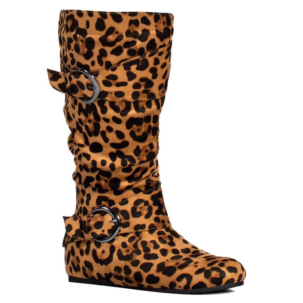 "Wide Calf & Wide Width" Wedge Knee High Boots LEOPARD