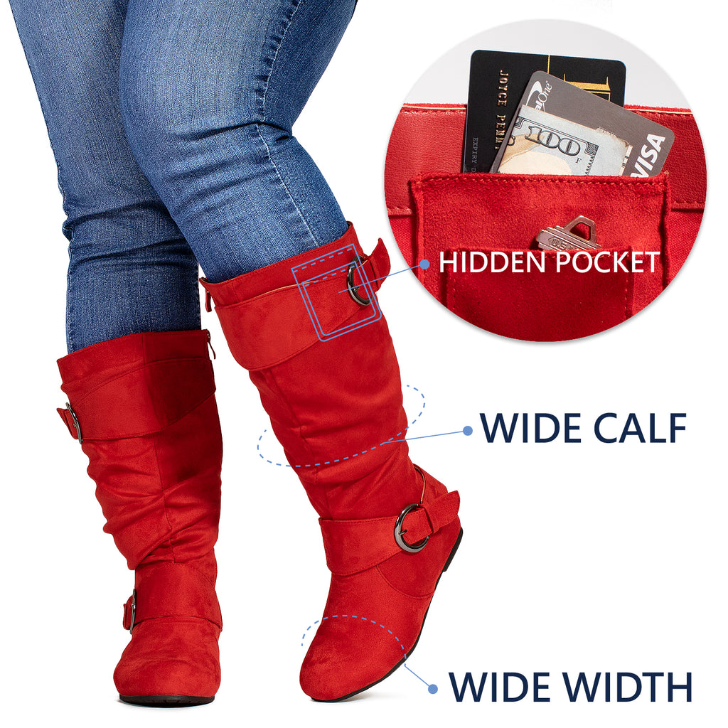 "Wide Calf & Wide Width" Wedge Knee High Boots RED