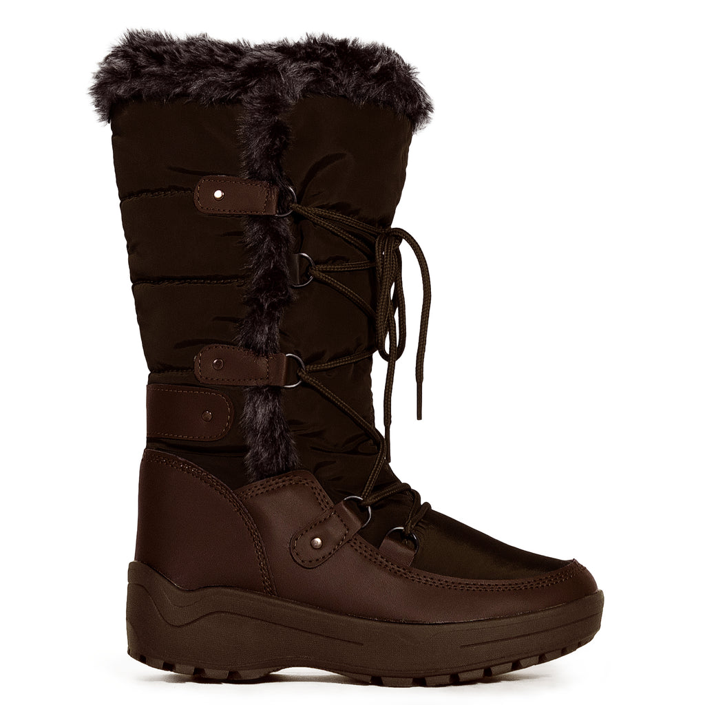 Waterproof Warm Fur Lined Cold Weather Snow Rain Boots BROWN