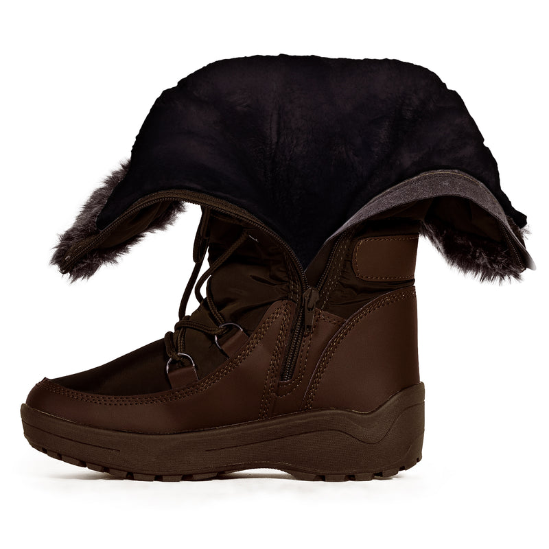 Waterproof Warm Fur Lined Cold Weather Snow Rain Boots BROWN