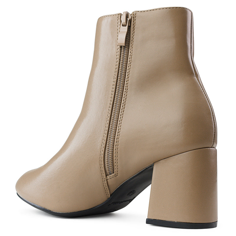 "Wide Width" Block Heel Ankle Boots - Plus Size Friendly TAUPE