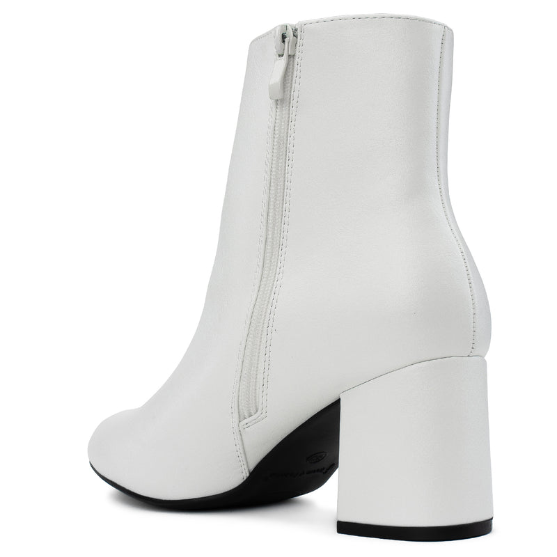 "Wide Width" Block Heel Ankle Boots - Plus Size Friendly WHITE