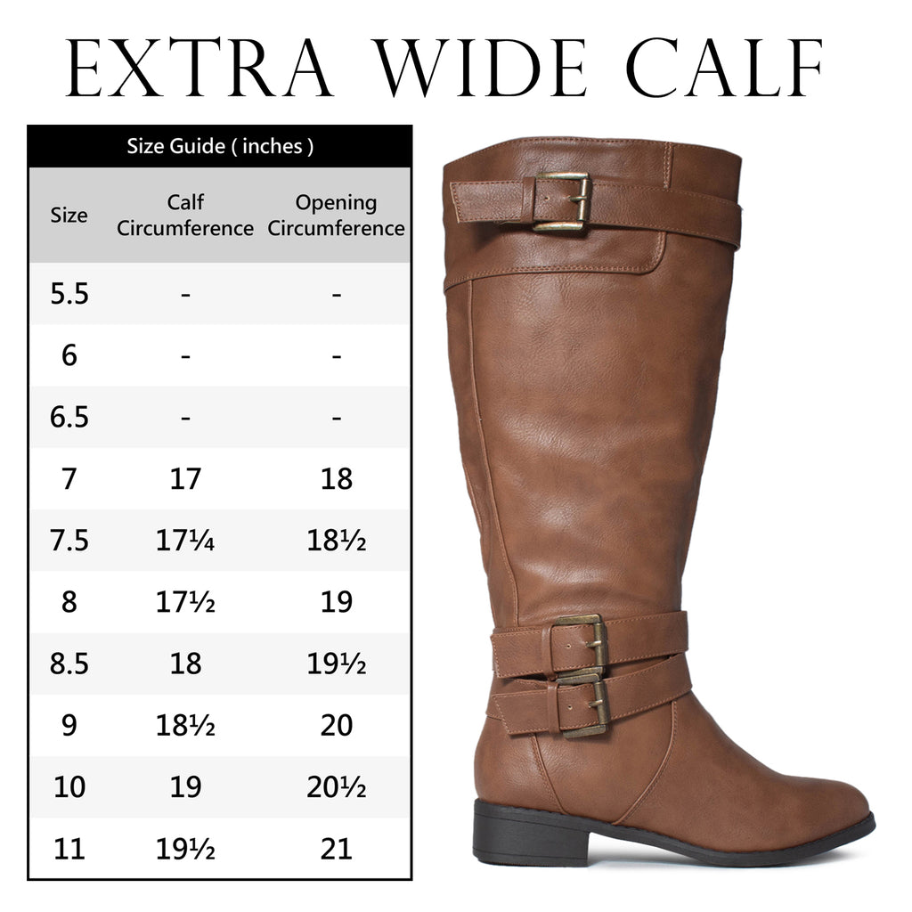 Extra Wide Calf Buckle Knee High Riding Boots w Pocket TAN
