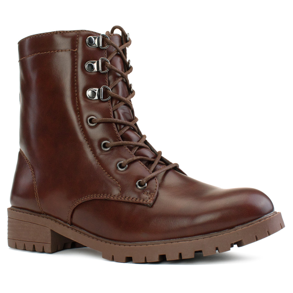 "Wide Ankle & Wide Width" Lug Sole Combat Boots BROWN