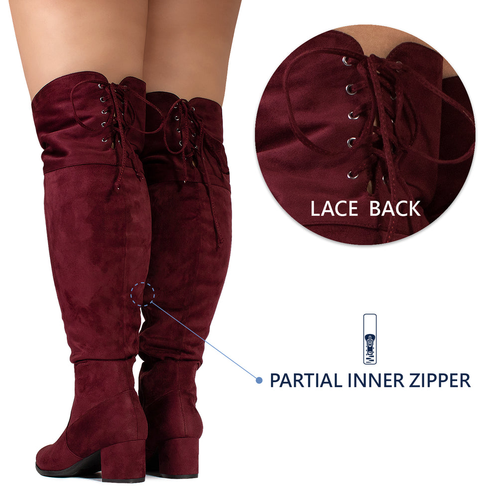 Burgundy wide calf clearance over the knee boots