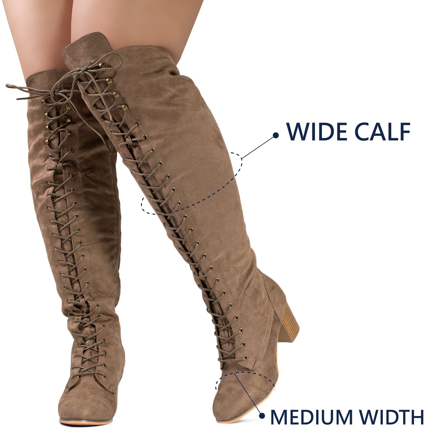 Wide Calf Block Heel Lace Up Over The Knee Riding Boots TAUPE Room Of Fashion