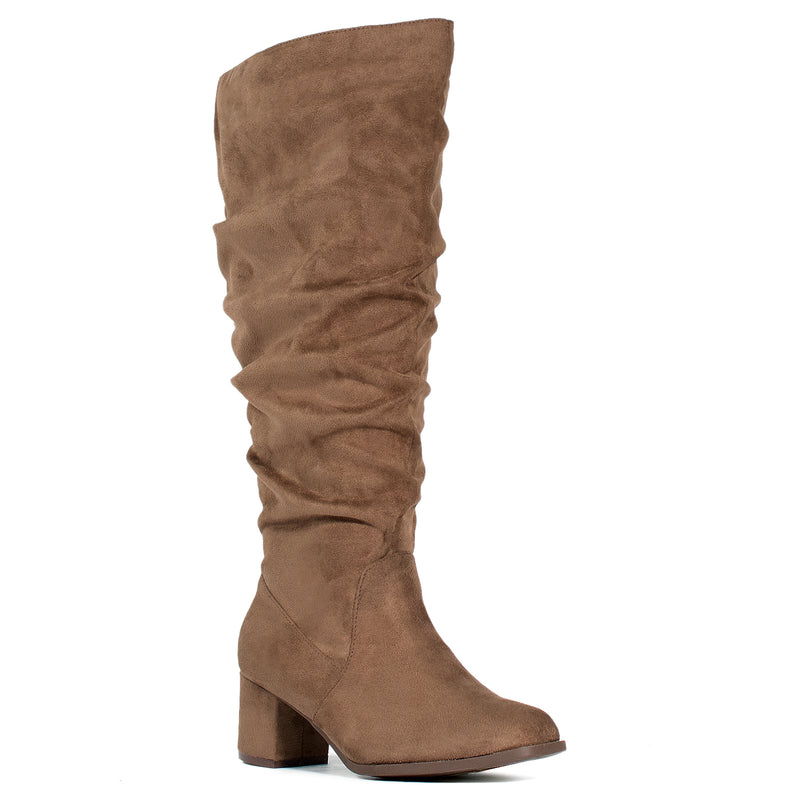 "Wide Calf & Wide Width" Slouchy Knee High Boots TAUPE