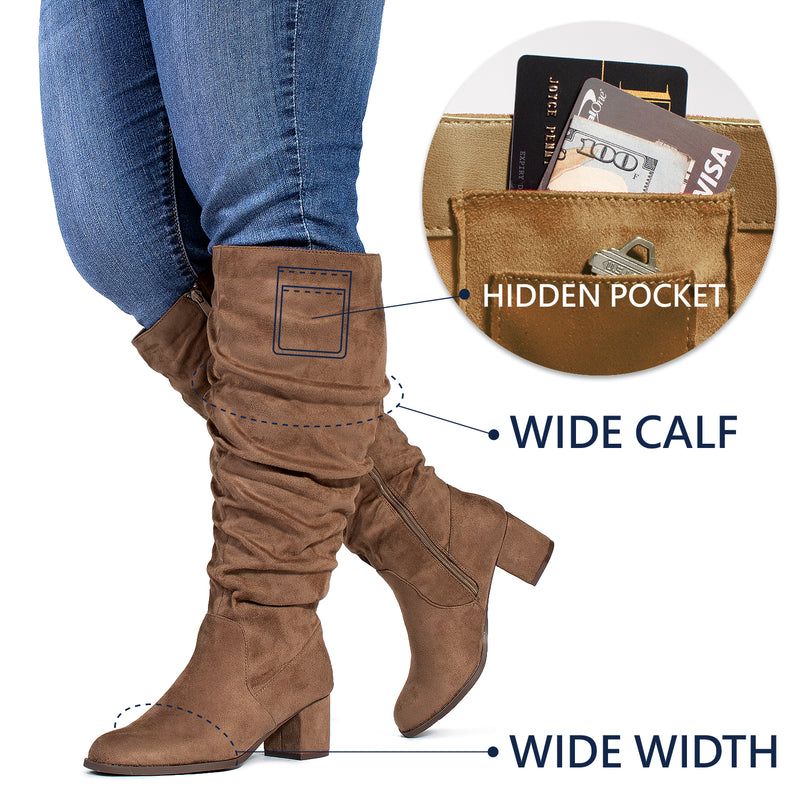 "Wide Calf & Wide Width" Slouchy Knee High Boots TAUPE