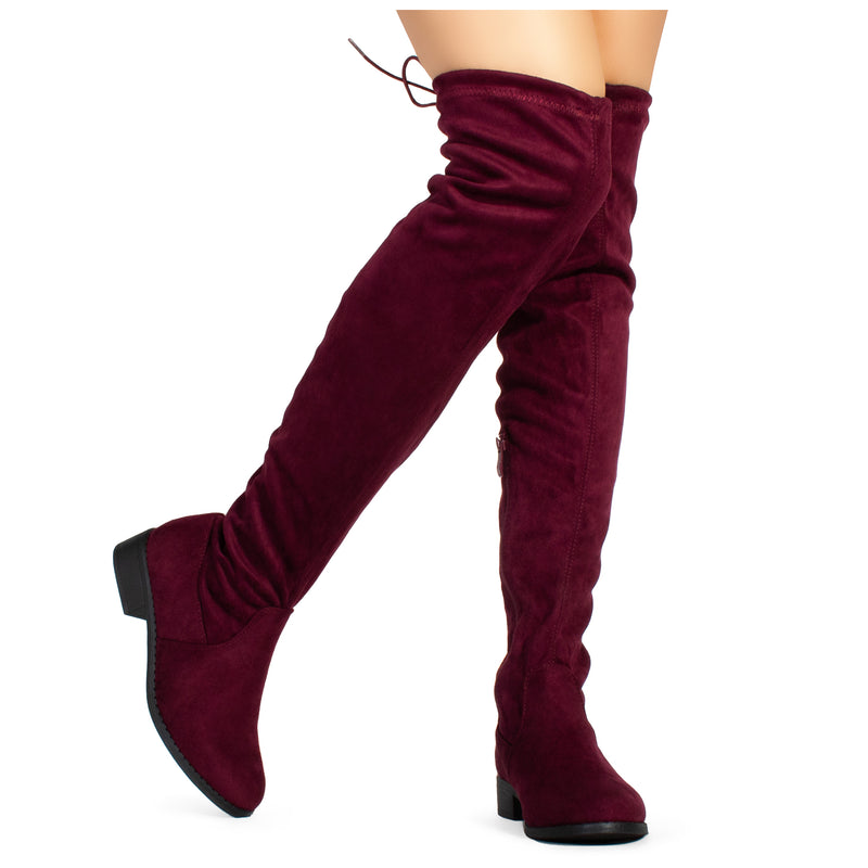 Women's Stretchy Over The Knee Riding Boots BURGUNDY