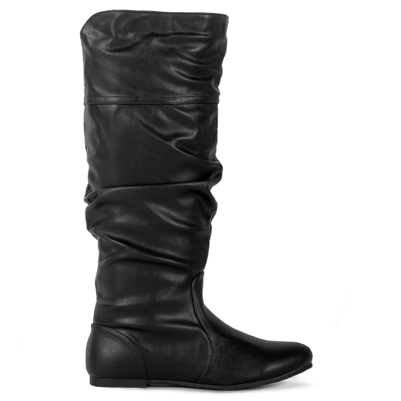 "Medium Calf" Slouchy Knee High Boots BLACK PU
