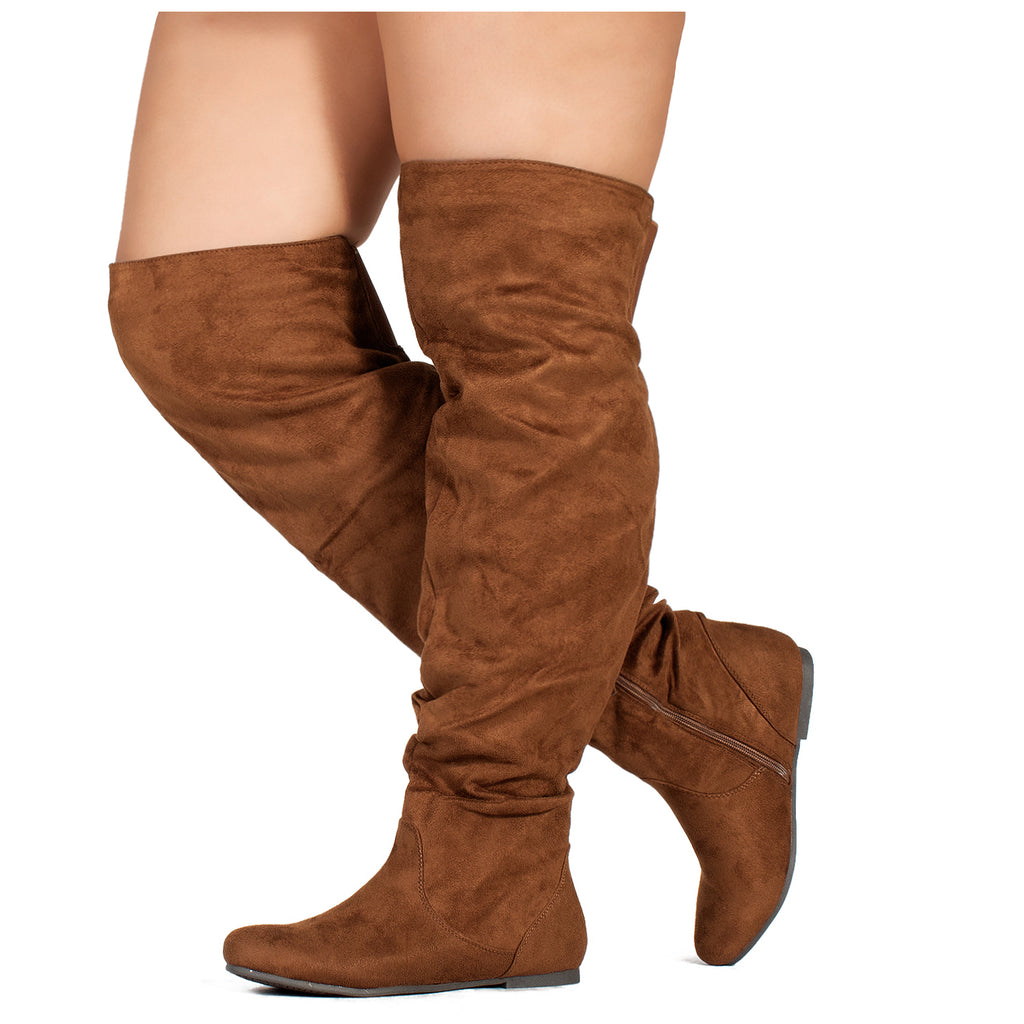 "Wide Calf" Women's Stretchy Over The Knee Slouchy Boots CAMEL