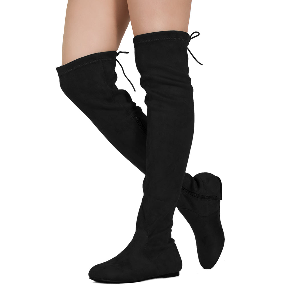 Women Fashion Comfy Vegan Suede Side Zipper Over The Knee Boots BLACK