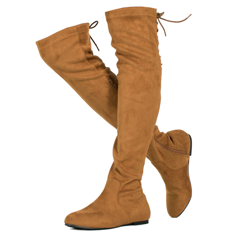 Women Fashion Comfy Vegan Suede Side Zipper Over The Knee Boots CAMEL