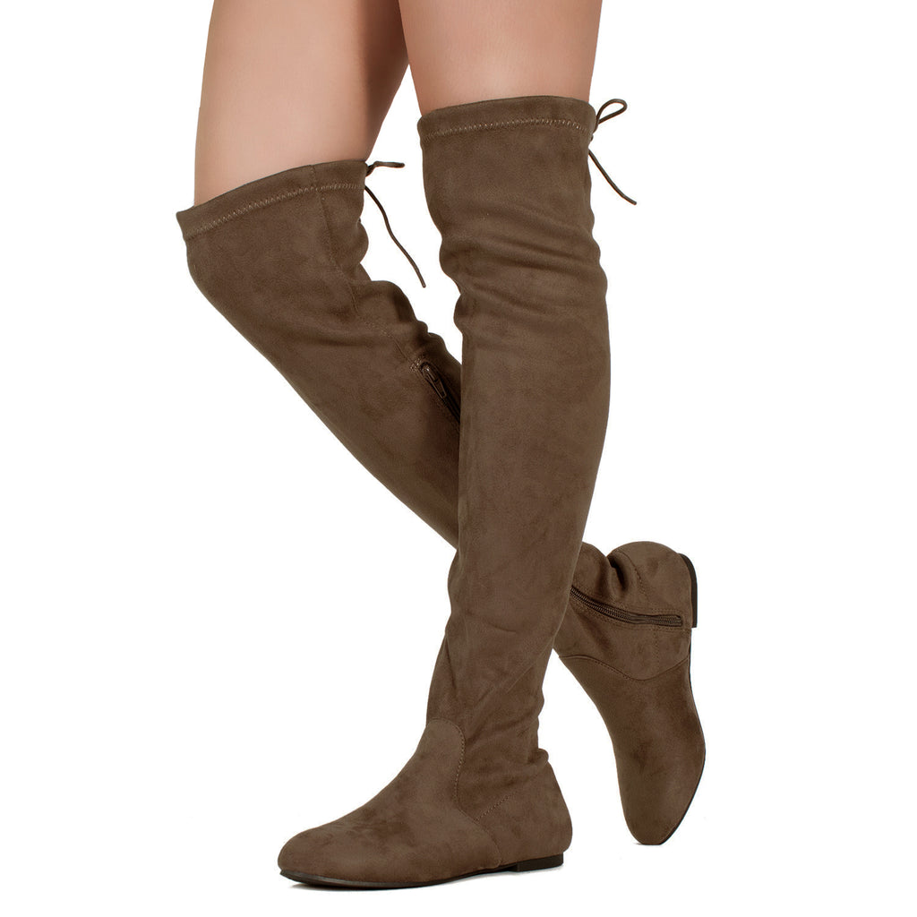 Women Fashion Comfy Vegan Suede Side Zipper Over The Knee Boots TAUPE
