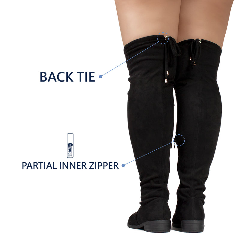"Wide Calf & Width" Stretchy Over The Knee Sock Boots BLACK