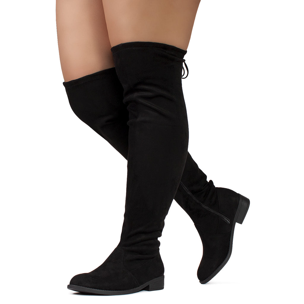 "Wide Calf & Width" Stretchy Over The Knee Sock Boots BLACK