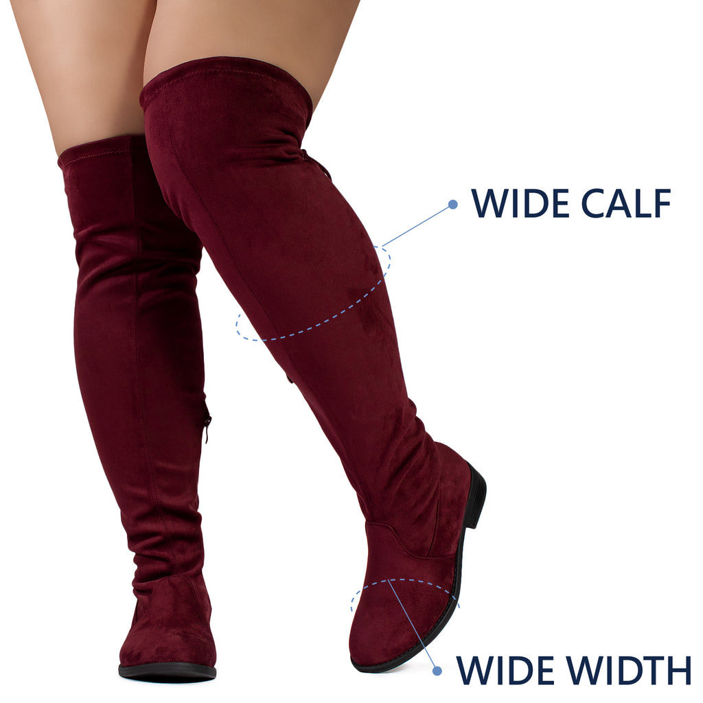 "Wide Calf & Width" Stretchy Over The Knee Sock Boots BURGUNDY