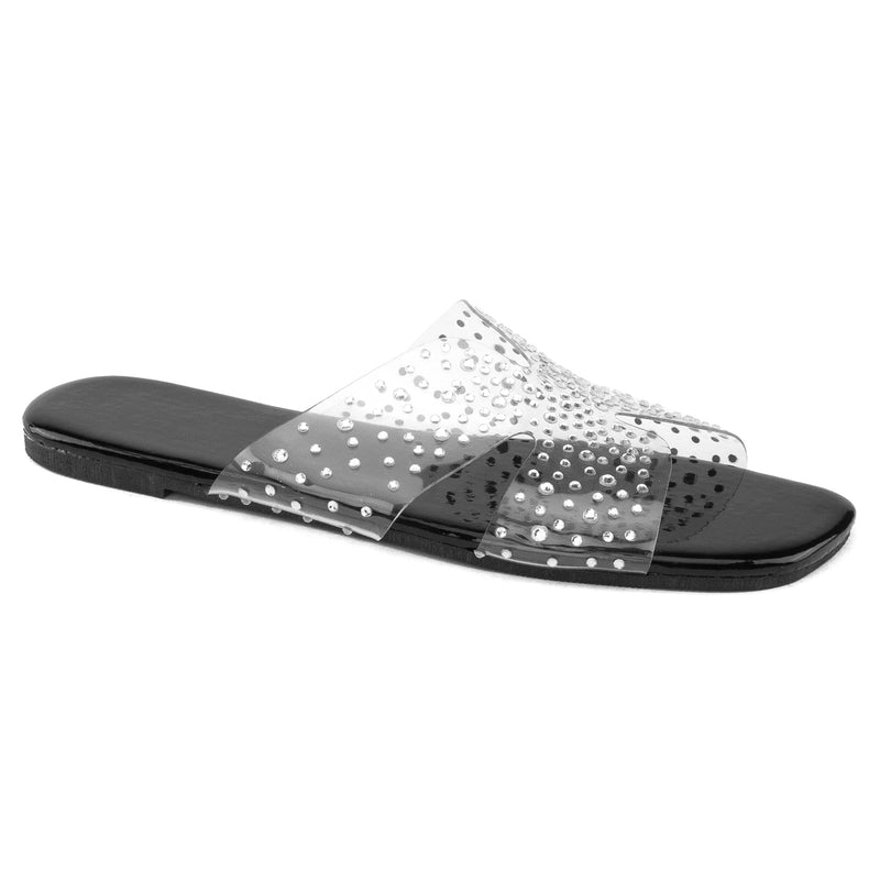 Women's Transparent Clear Metallic Sole Sandals BLACK