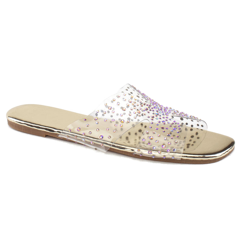 Women's Transparent Clear Metallic Sole Sandals GOLD